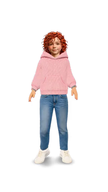 Алиса — девочка с рыжими кудрями в розовом худи, 3D-персонаж в дополненной реальности